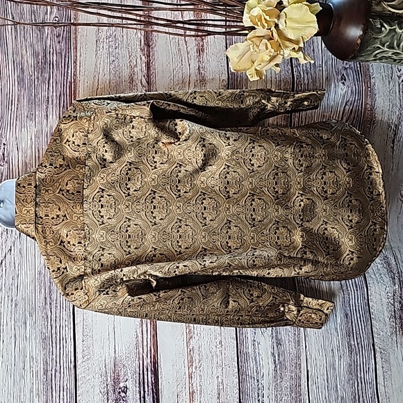 LEONARDI ITALY MEN'S GOLD BLACK LONG SLEEVE BUTTON-UP DRESS SHIRT - Picture 6 of 16